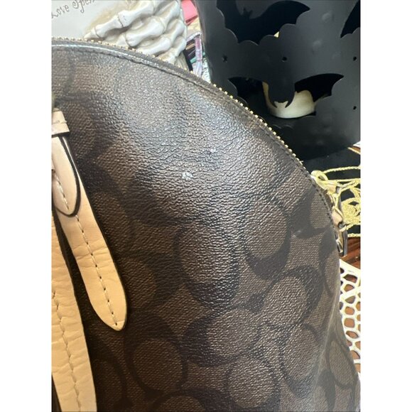 Coach Peyton Signature Cora Domed Satchel Handbag Tote Brown Tan F26184 - Picture 3 of 15